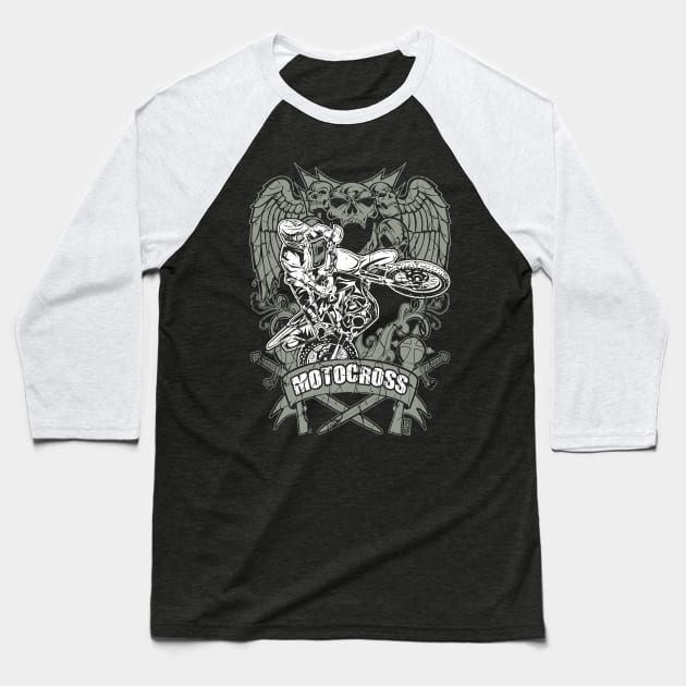 XTREME SKULL MOTOCROSS Baseball T-Shirt by OffRoadStyles